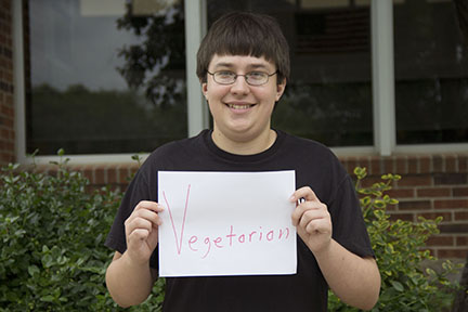 Exhibiting his choice in diet, junior Nathan Luzum embraces his meatless lifestyle. Luzum has been vegetarian for his entire life. “I assume my parents would be fine with me eating meat if I wanted to,” he said.