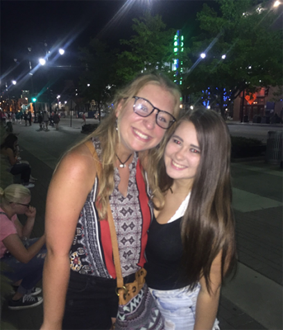 Sophomores Allie Ament and Carly Vandervoort posing for a picture at the Nick Jonas concert. They captured this special moment at the Sprint Center after the concert was over. “As soon as the lights turned off I was in tears because I missed him so much.” Allie Ament said. Photo by Caroline Eatherly.
