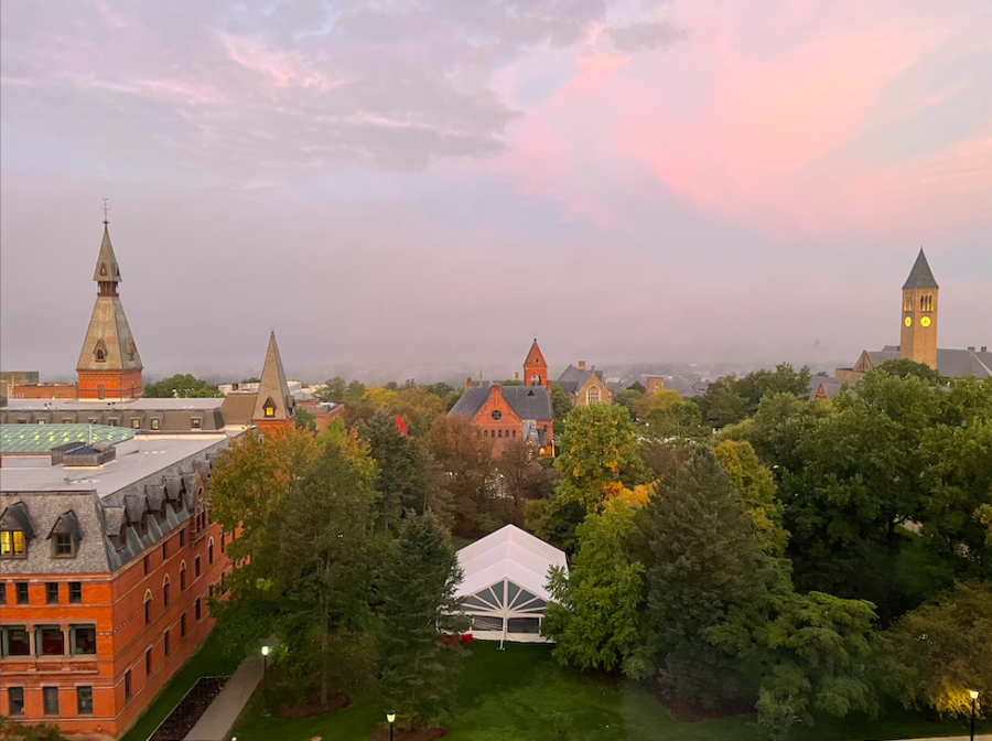 Westward view over campus in the morning